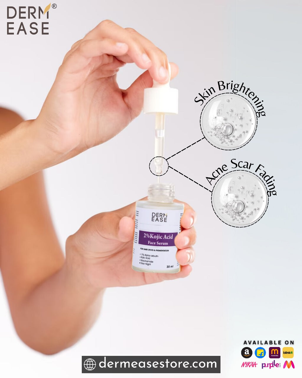 Derm Ease 2% Kojic Acid Face Serum: Your Daily Solution for Brighter, Clearer Skin