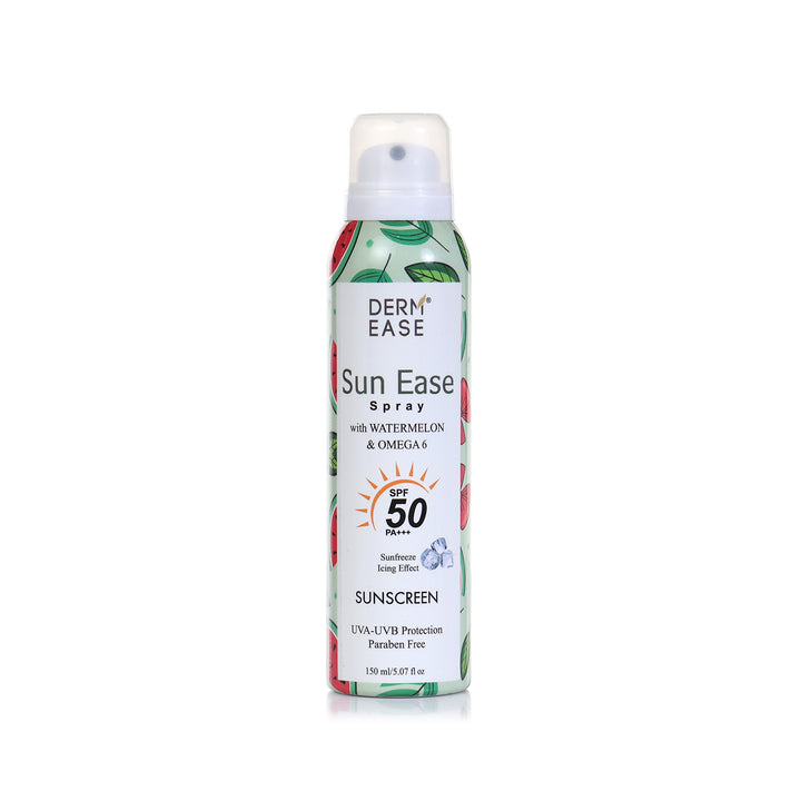 DermEase Sun Ease Spray sunscreen bottle on a white background
