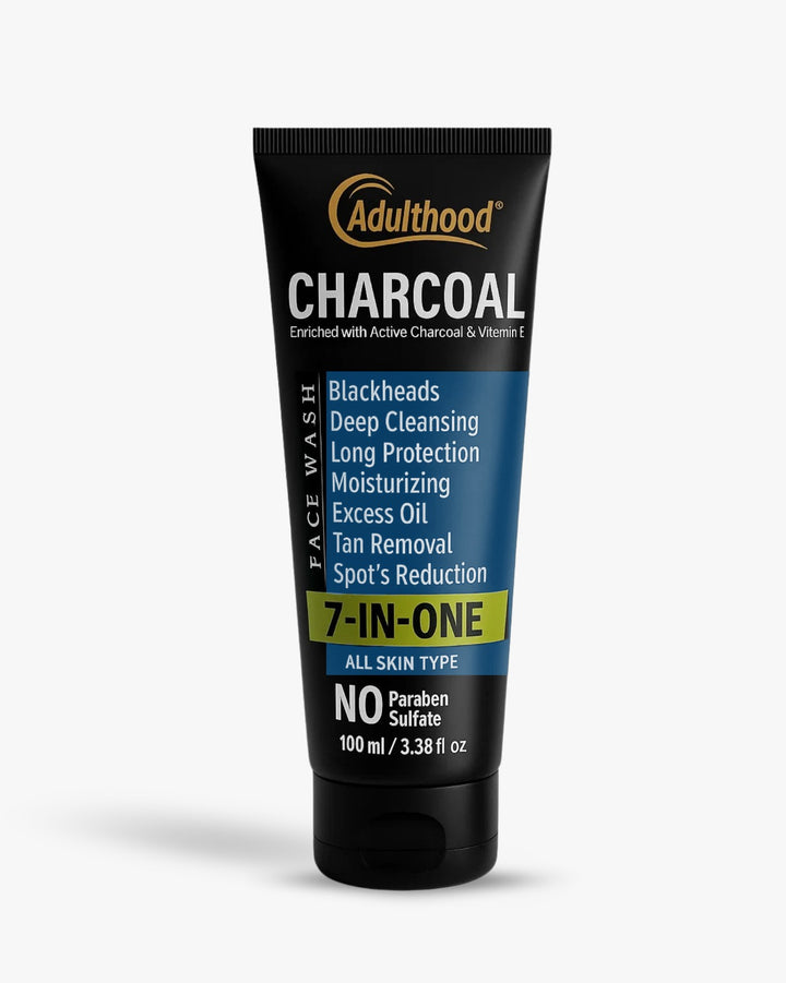 Tube of Adulthood Charcoal Face Wash on a white background