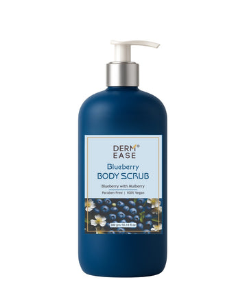 Blueberry body scrub bottle with pump on a white background Blueberry body scrub bottle with pump on a white background