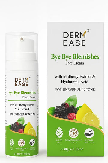 Derm Ease Bye Bye Blemishes Face Cream with packaging on a white background Derm Ease Bye Bye Blemishes Face Cream with packaging on a white background