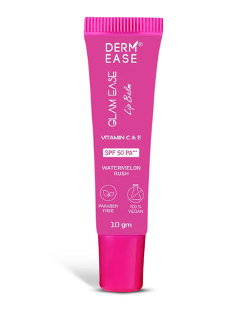 Pink lip balm tube labeled 'Derm Ease' on a white background Pink lip balm tube labeled 'Derm Ease' on a white background