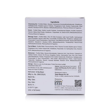 Back of a skincare product packaging with ingredient list and branding details. Back of a skincare product packaging with ingredient list and branding details.