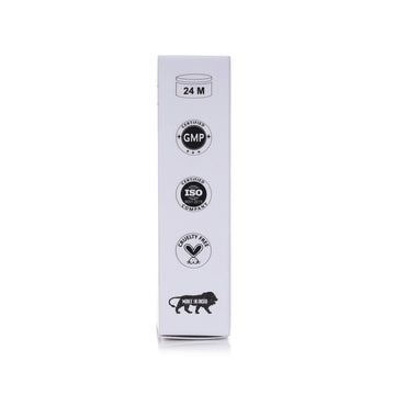 White packaging box with black logos and text on a white background White packaging box with black logos and text on a white background