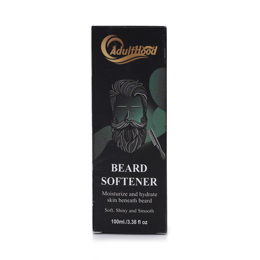 Box of AdultHood Beard Softener with a beard illustration on a white background
