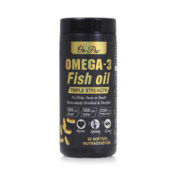 Omega-3 Fish Oil supplement container with black lid and yellow text on a white background Omega-3 Fish Oil supplement container with black lid and yellow text on a white background