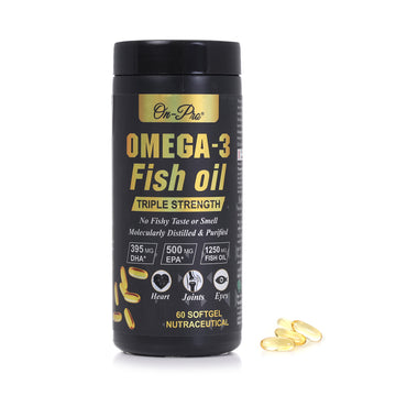 Omega-3 Fish Oil supplement bottle with black label on a white background Omega-3 Fish Oil supplement bottle with black label on a white background