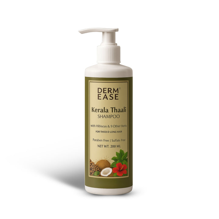 Derm Ease Kerala Thaali shampoo bottle on a white background