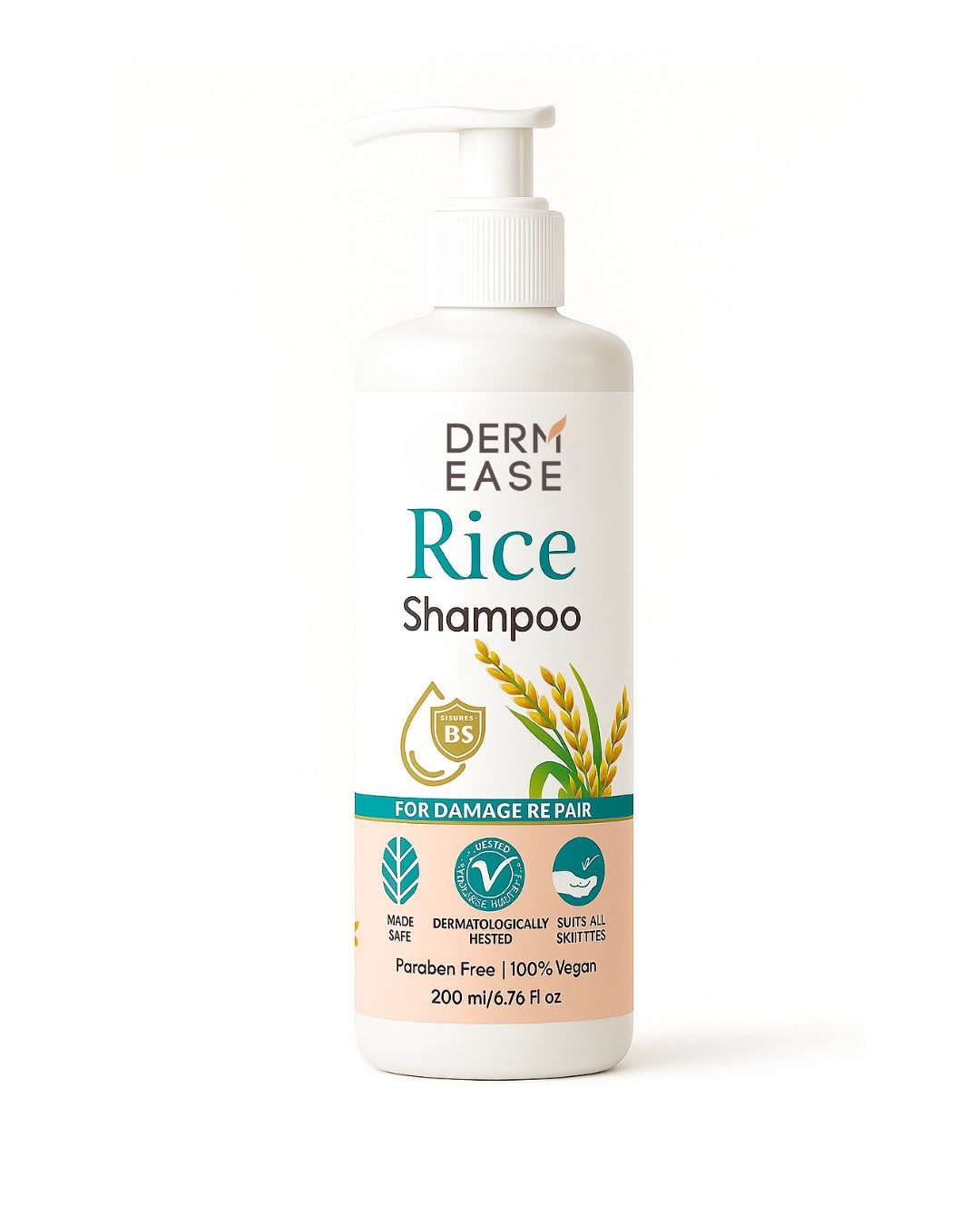 Derm Ease Rice Shampoo bottle on a white background