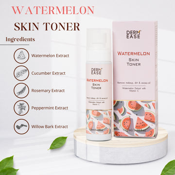 Derm Ease Watermelon Skin Toner with ingredients listed on a white background Derm Ease Watermelon Skin Toner with ingredients listed on a white background