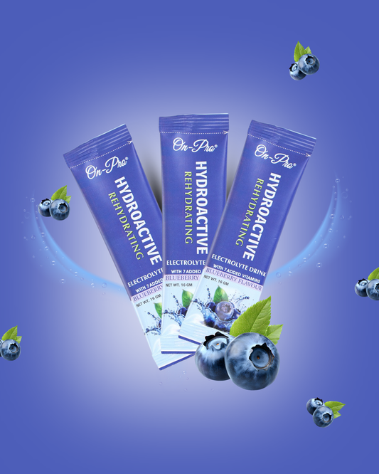 ON-PRO HYDROACTIVE REHYDRATING ELECTROLYTE DRINK BLUEBERRY FALVOUR ( 3 SACHETS )