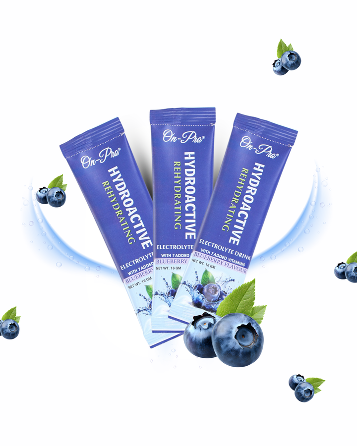 ON-PRO HYDROACTIVE REHYDRATING ELECTROLYTE DRINK BLUEBERRY FALVOUR ( 3 SACHETS )