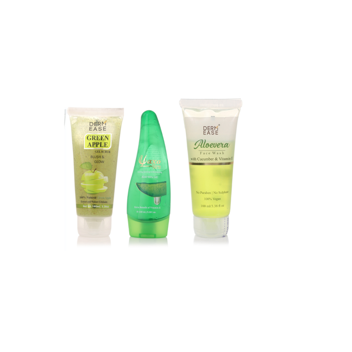 ALOEVERA FACE WASH WITH GREEN APPLE GEL SCRUB AND ALOE VERA GEL COMBO