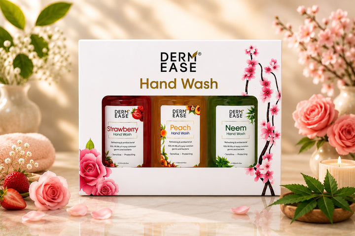 DERM EASE Hand Wash Combo – Neem, Strawberry & Peach (Set of 3)