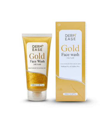 Derm Ease Gold Face Wash tube and packaging on a white background