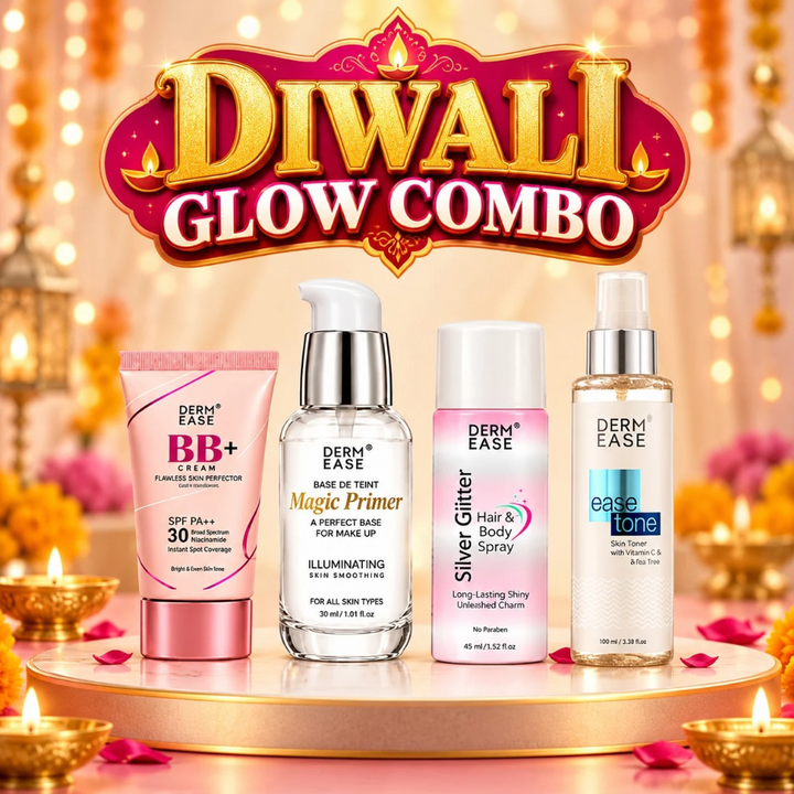 BB CREAM 30GM+ MAGIC PRIMER +EASE TONE SKIN TONER + SILVER GLITER HAIR & BODY SPRAY(45ML)